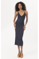 Vestido Tricot Canelado Mescla Dark Navy