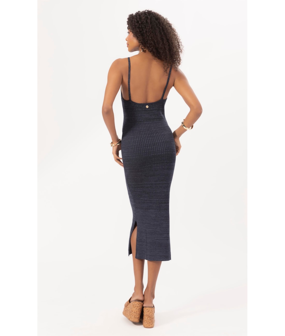 Vestido Tricot Canelado Mescla Dark Navy