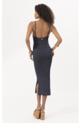 Vestido Tricot Canelado Mescla Dark Navy