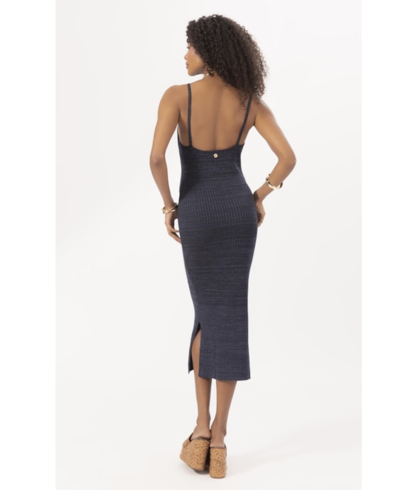 Vestido Tricot Canelado Mescla Dark Navy