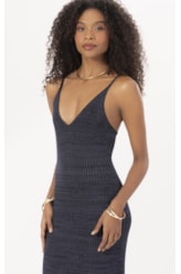 Vestido Tricot Canelado Mescla Dark Navy