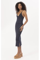 Vestido Tricot Canelado Mescla Dark Navy