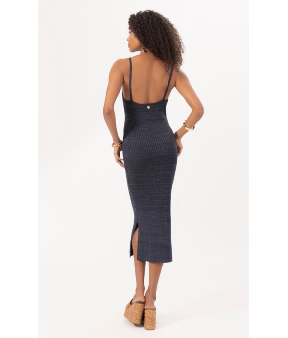 Vestido Tricot Canelado Mescla Dark Navy