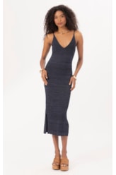 Vestido Tricot Canelado Mescla Dark Navy