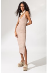 Vestido Tricot Canelado Mescla Natural