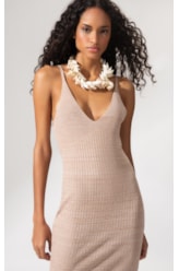 Vestido Tricot Canelado Mescla Natural