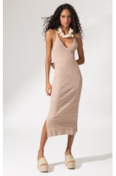 Vestido Tricot Canelado Mescla Natural