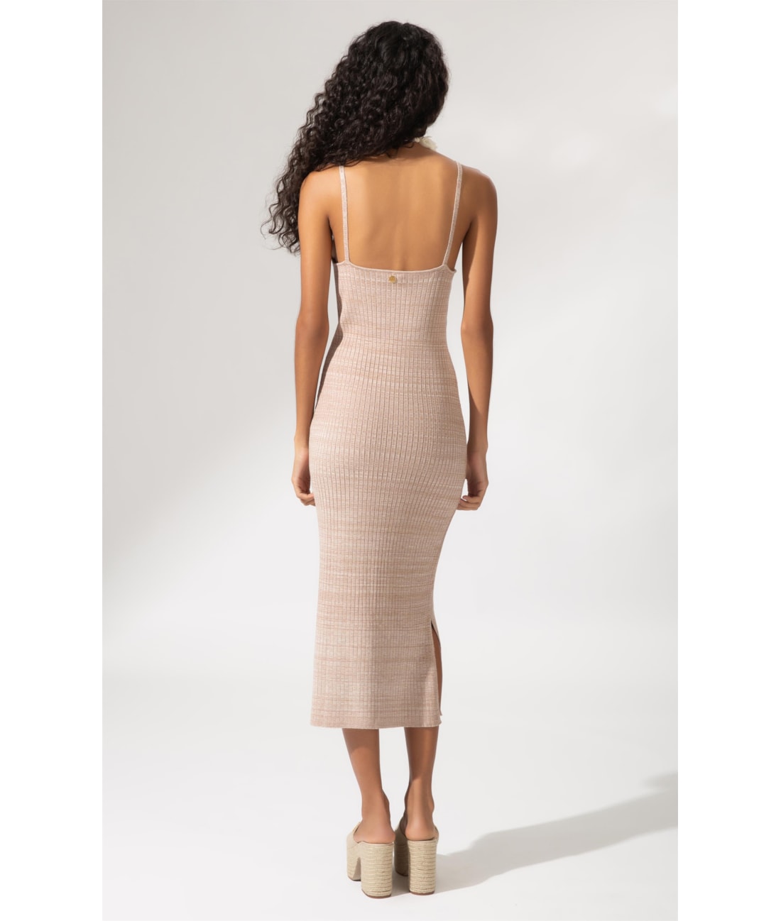 Vestido Tricot Canelado Mescla Natural