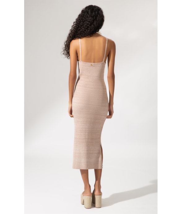 Vestido Tricot Canelado Mescla Natural