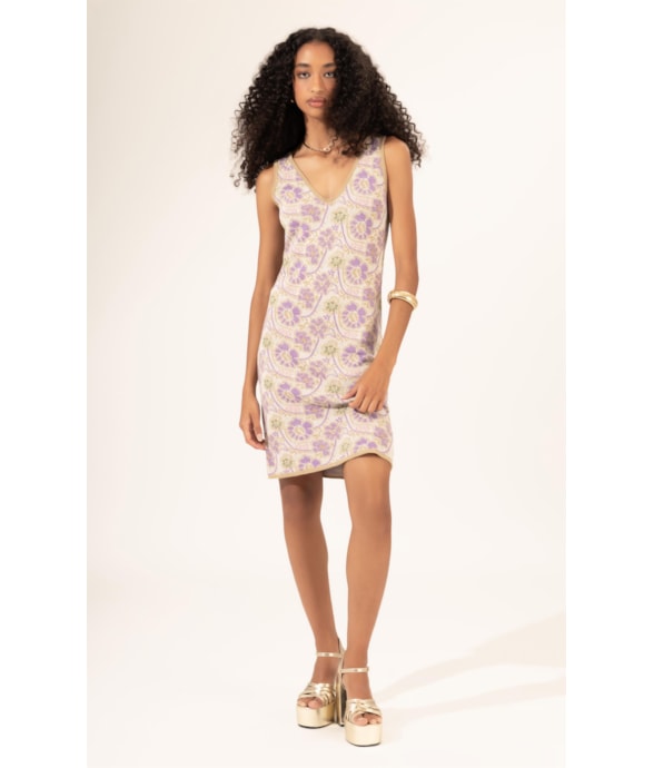 Vestido Tricot Jacquard Floral Natural