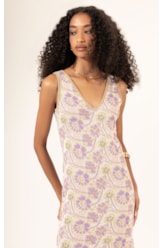 Vestido Tricot Jacquard Floral Natural