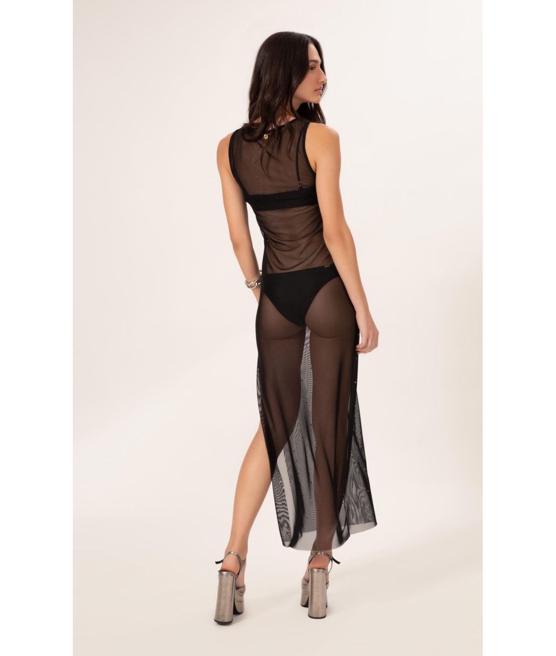 Vestido Tule Crystals By Swarovski Celebrate Preto