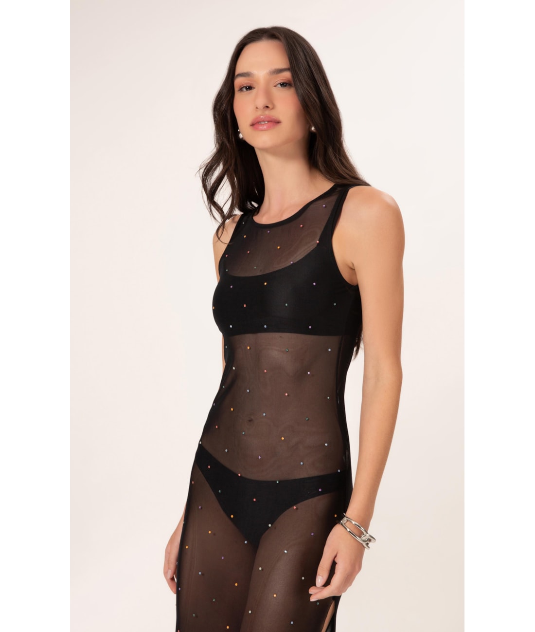 Vestido Tule Crystals By Swarovski Celebrate Preto