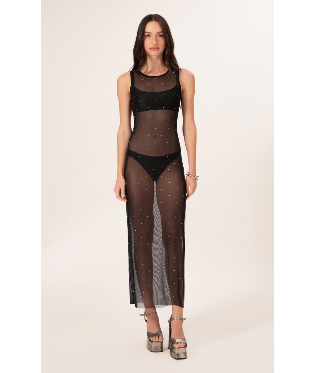 Vestido Tule Crystals By Swarovski Celebrate Preto