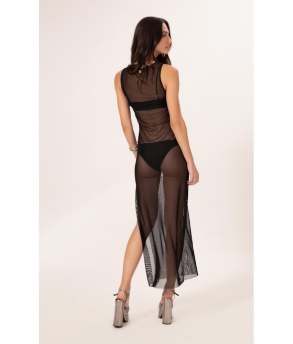 Vestido Tule Crystals By Swarovski Celebrate Preto