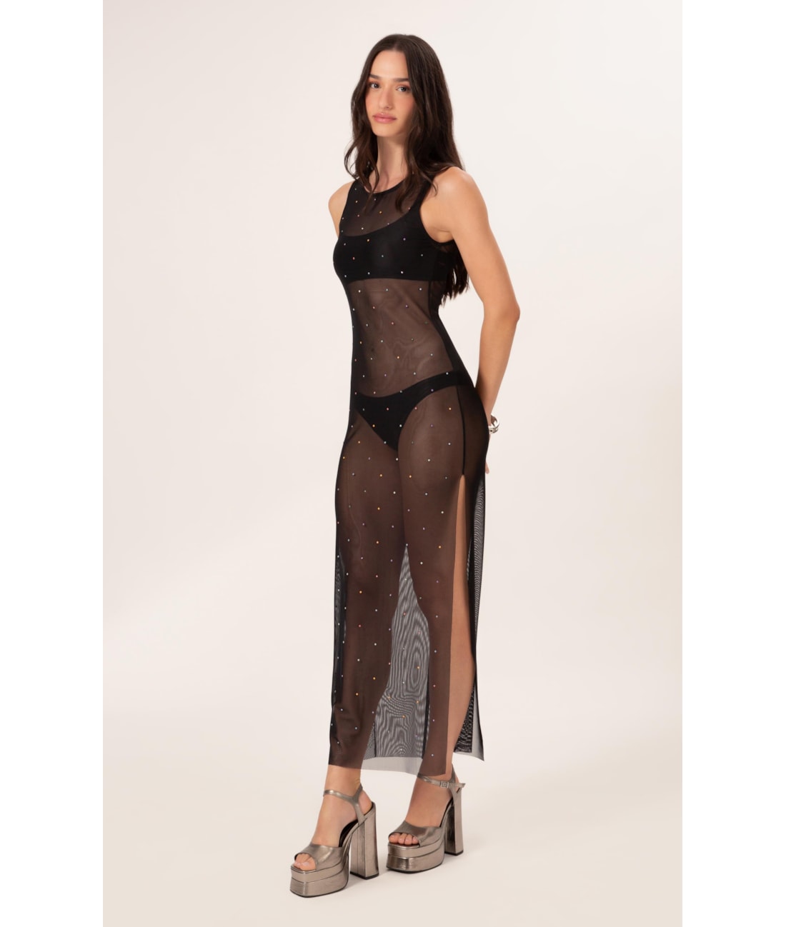 Vestido Tule Crystals By Swarovski Celebrate Preto