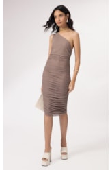 Vestido Um Ombro Só Tule Liso Marrom