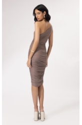 Vestido Um Ombro Só Tule Liso Marrom