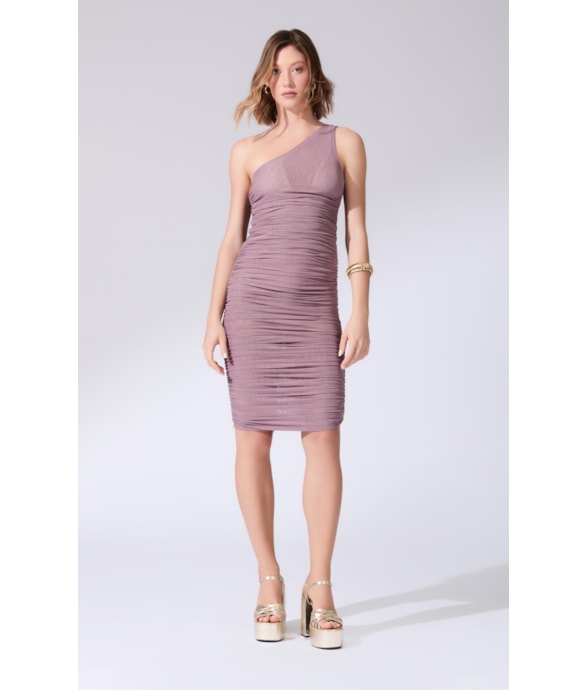 Vestido Um Ombro Só Tule Liso Old Purple