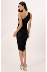 Vestido Um Ombro Só Tule Liso Preto