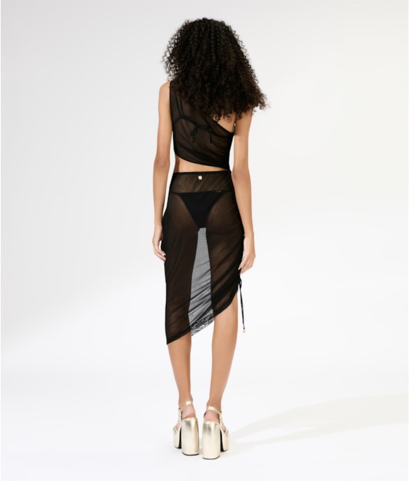 Vestido Um Ombro Só Tule Preto